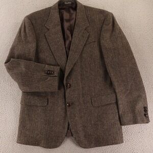 VTG Tweed Jacket 40R M Brown Herringbone 100% Wool Lambswool Marled Blazer